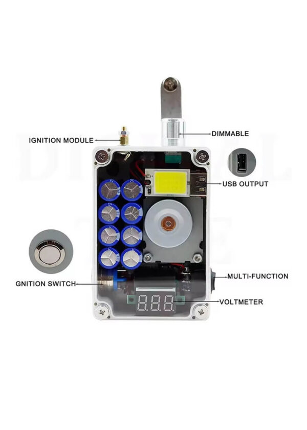 Portable Hand Crank Generator - 1-5W Emergency Power with LED Light & Ignition